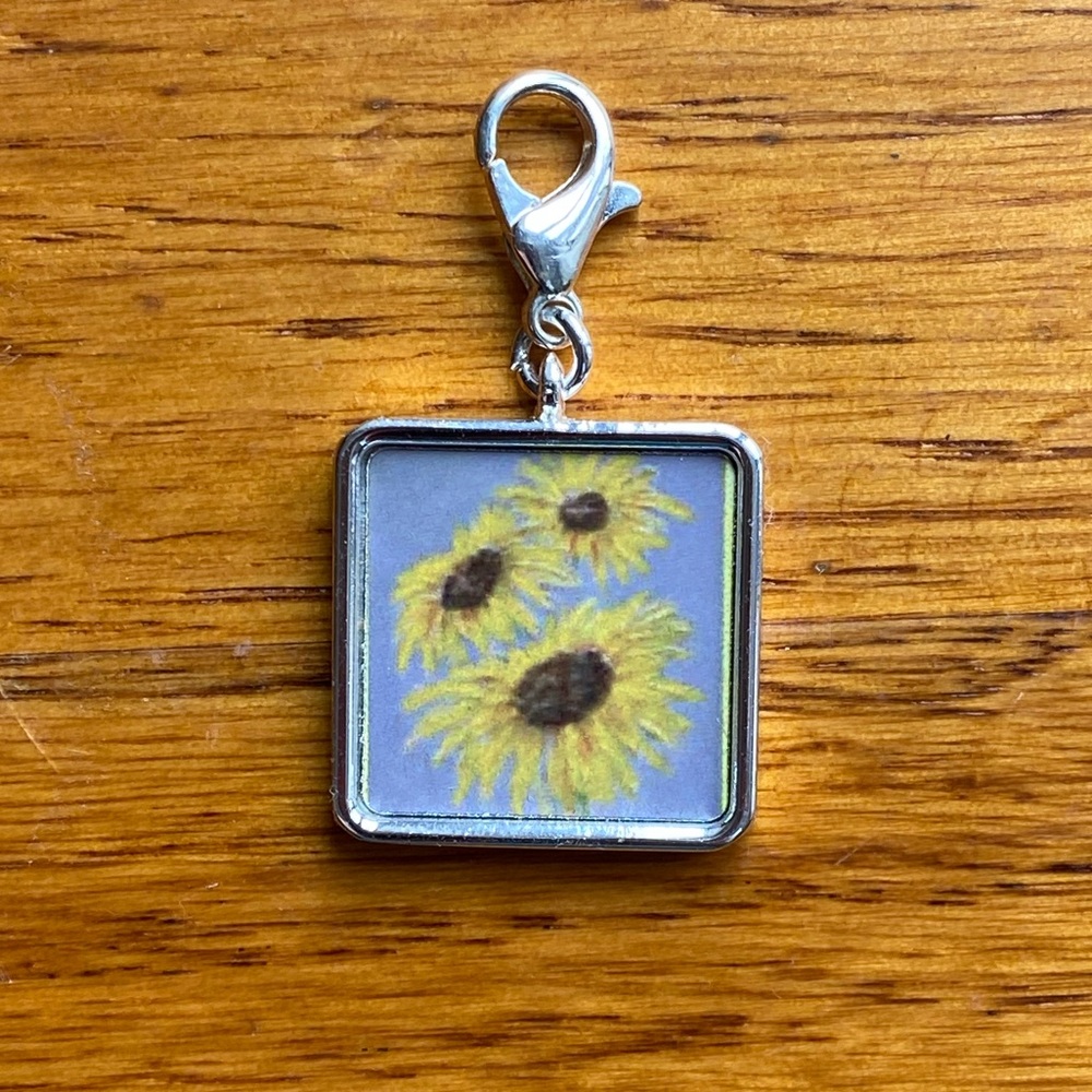 Sunflower Square Charm Pendant One inch ORIGINAL OOAK